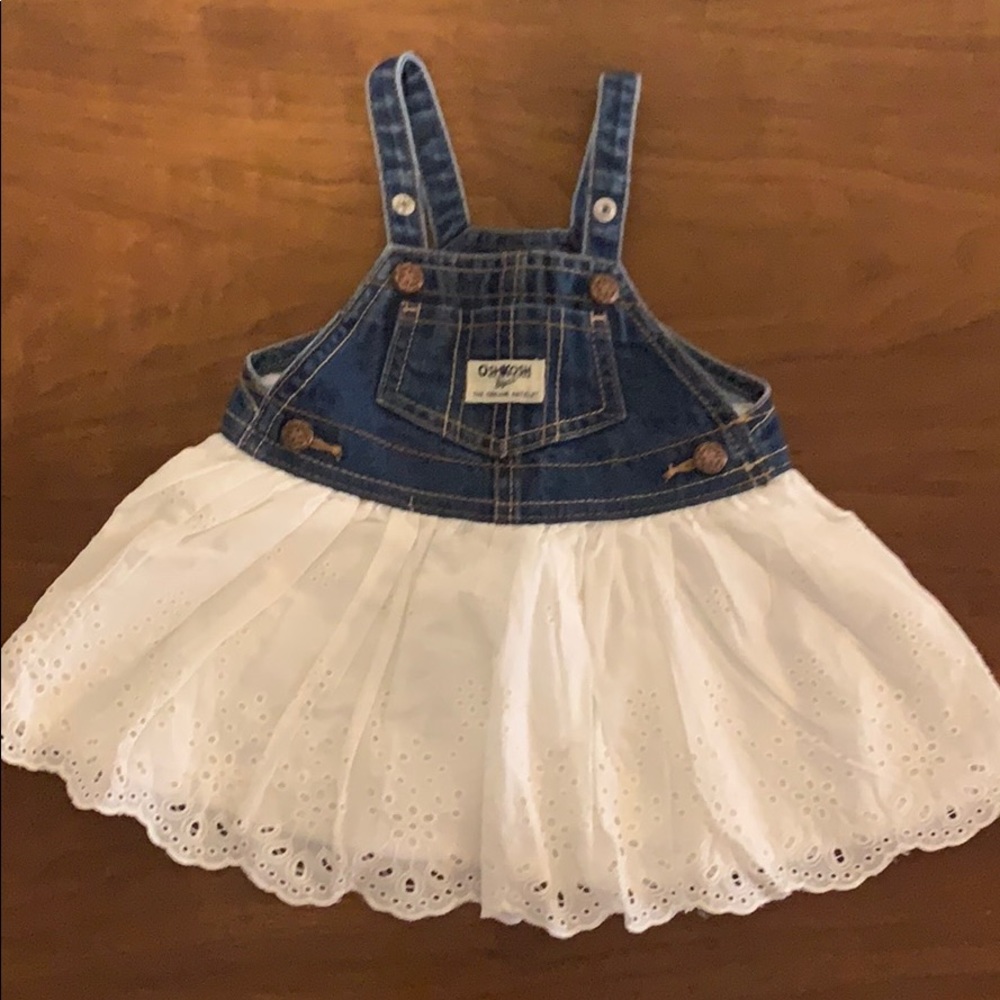 Denim and white eyelet dress